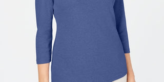 Karen Scott Women's Cotton Scoop-Neck Top Blue Size Petite Medium