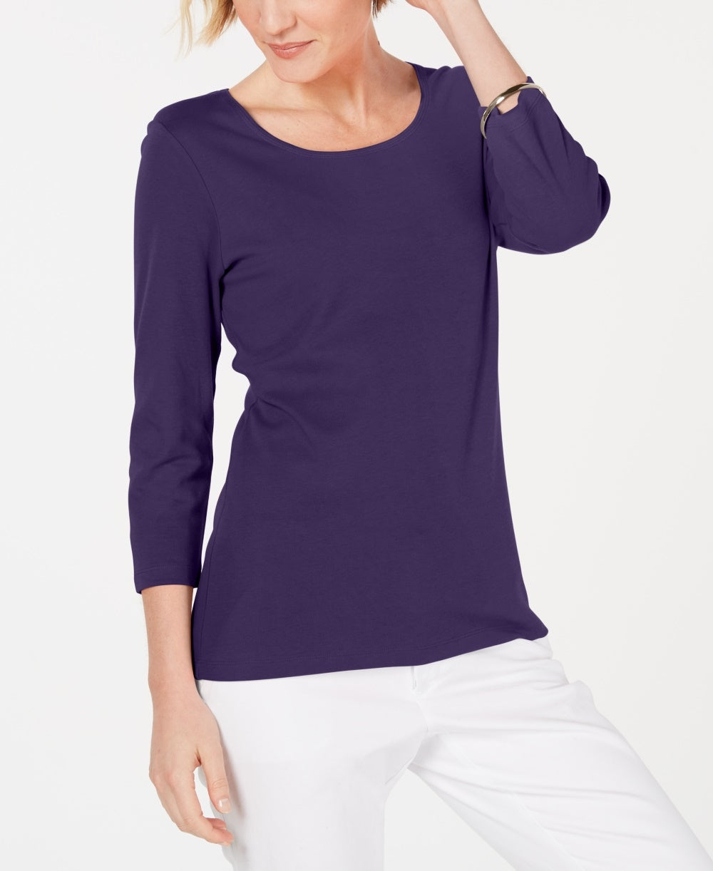 Karen Scott Women's Petite Cotton Scoop-Neck Top Purple Size Petite X-Large