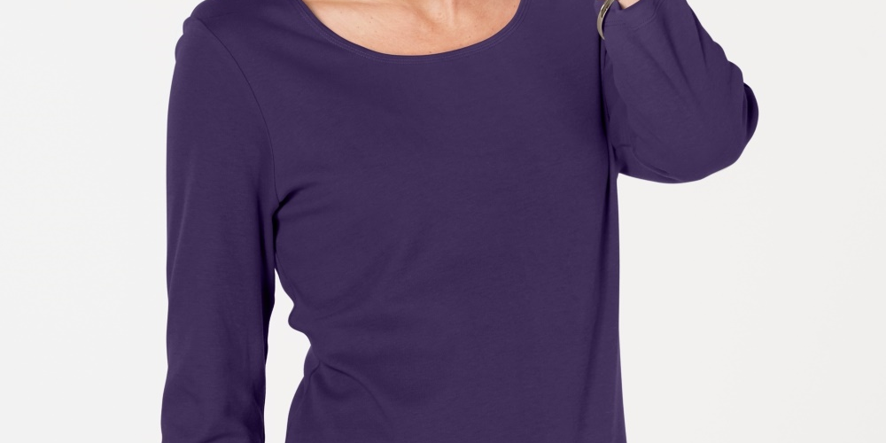 Karen Scott Women's Petite Cotton Scoop-Neck Top Purple Size Petite X-Large