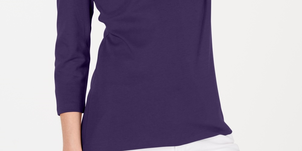 Karen Scott Women's Petite Cotton Scoop-Neck Top Purple Size Petite X-Large