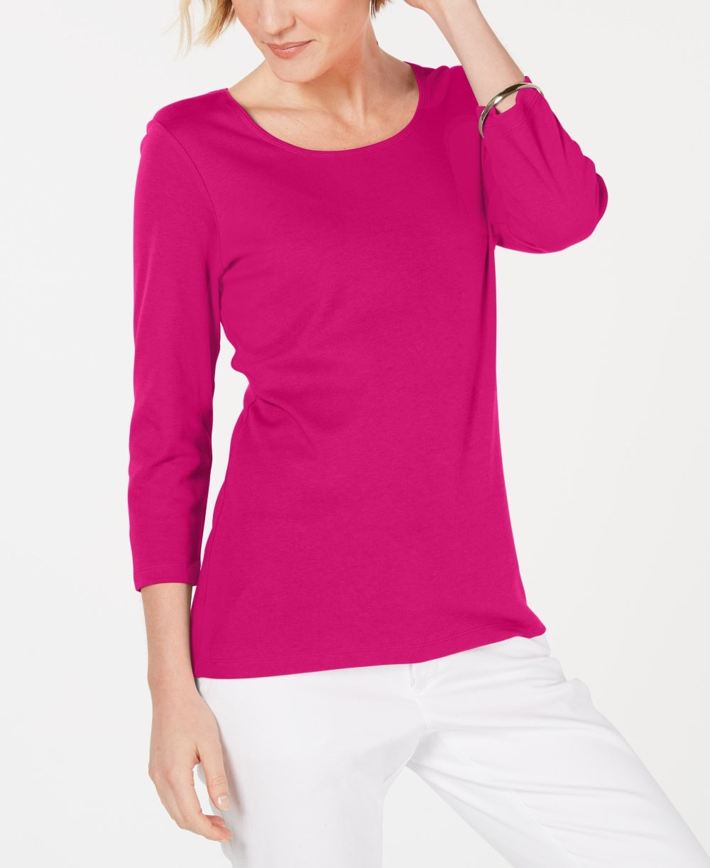 Karen Scott Women's Petite Cotton Scoop-Neck Top Red Size Petite Large