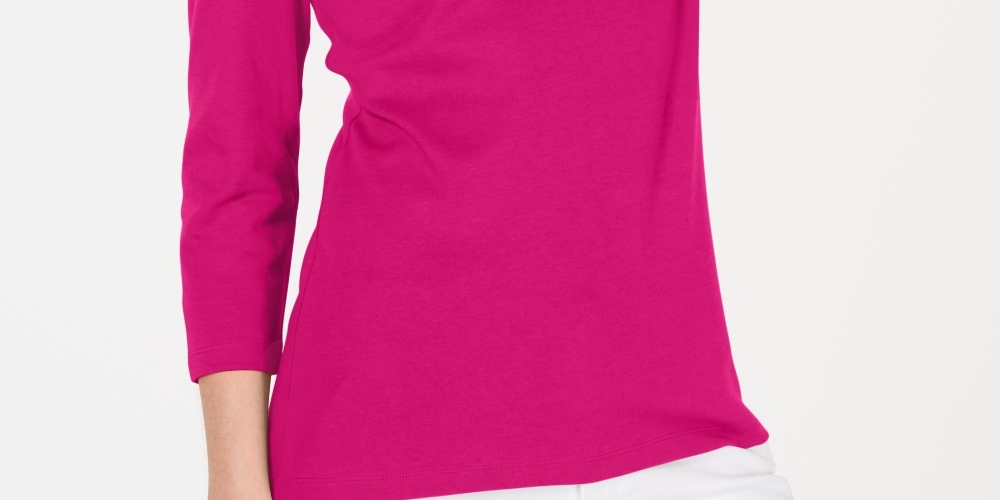 Karen Scott Women's Petite Cotton Scoop-Neck Top Red Size Petite Large