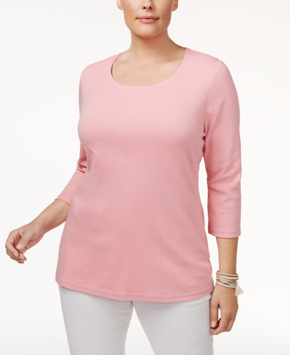 Karen Scott Women's Plus Size Cotton Scoop-Neck Top Dark Pink Size 0X