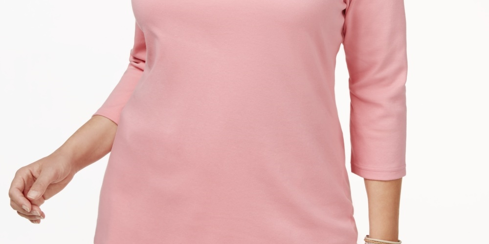 Karen Scott Women's Plus Size Cotton Scoop-Neck Top Dark Pink Size 0X
