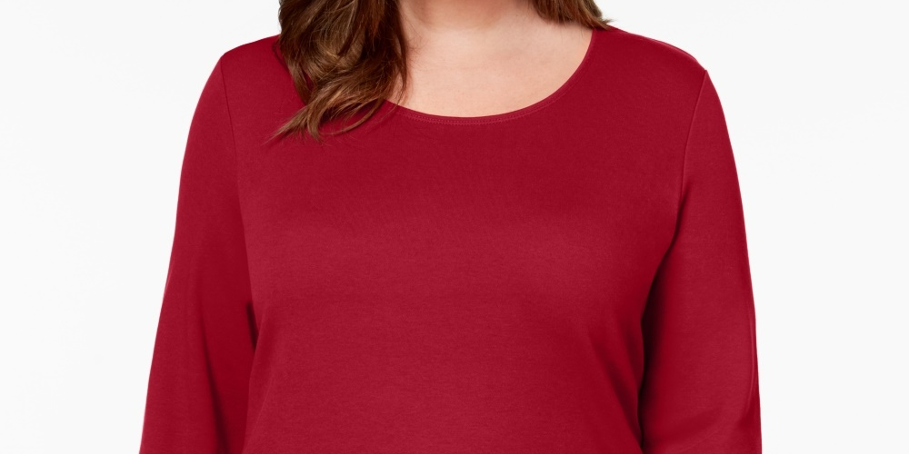 Karen Scott Women's Cotton Scoop Neck Top Red Size 0X