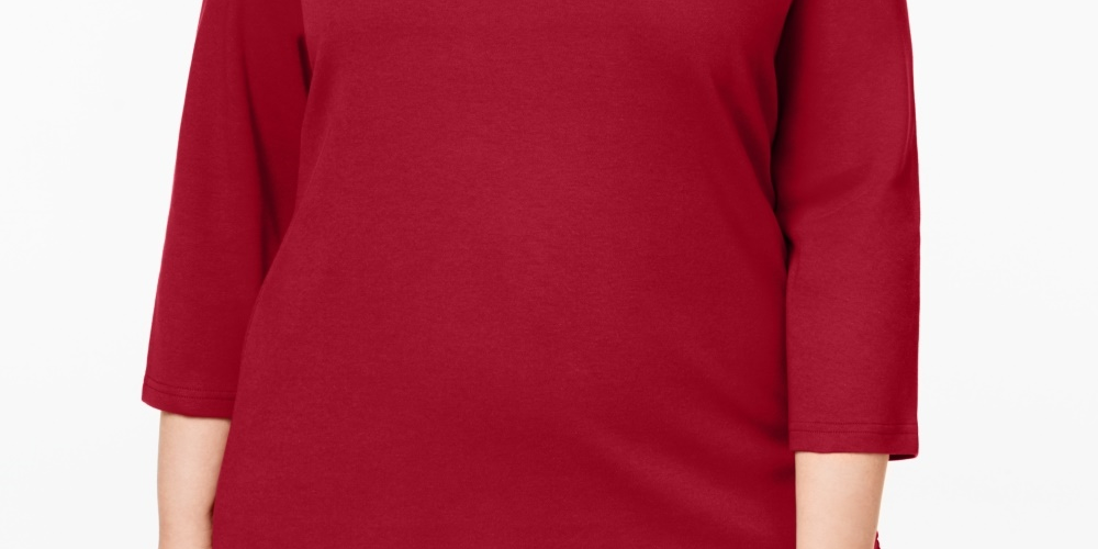 Karen Scott Women's Cotton Scoop Neck Top Red Size 0X