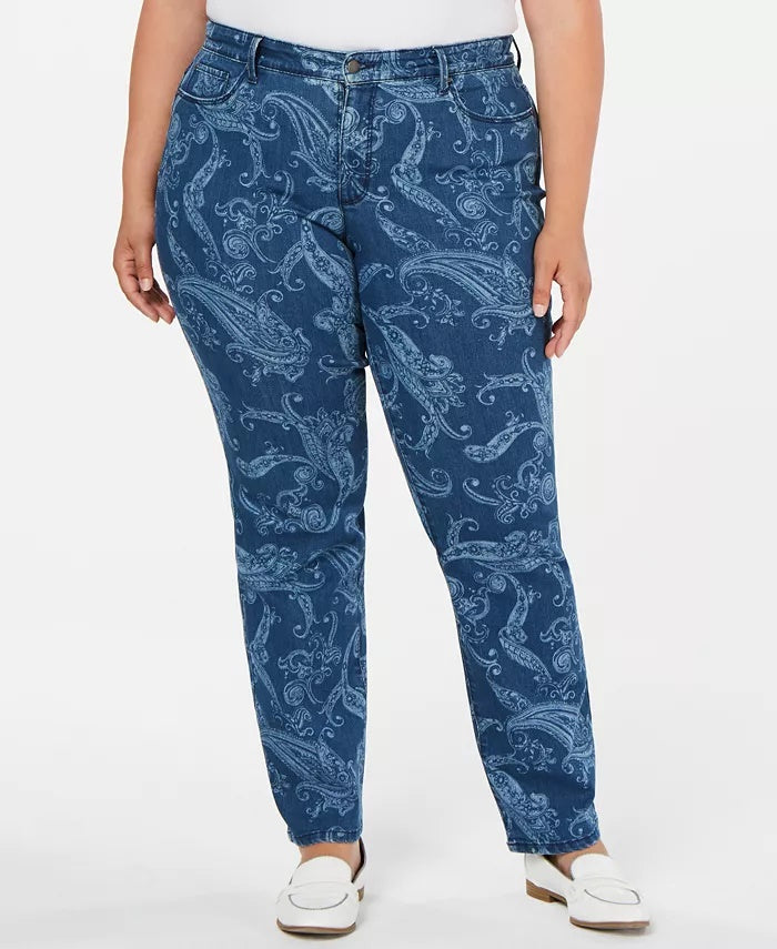 Charter Club Women's Plus Size Printed Straight-Leg Jeans Blue Size 14W