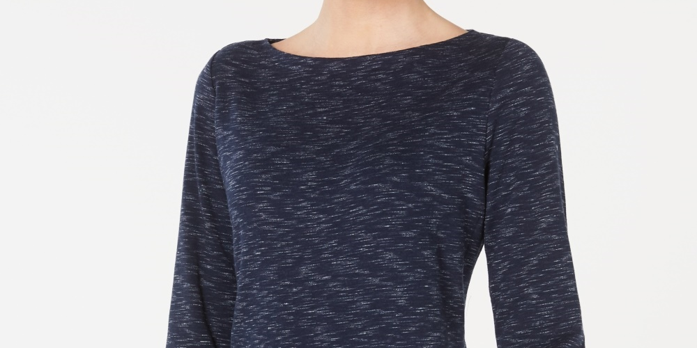 Karen Scott Women's Boat Neck Space Dyed Top  Black Size X-Large