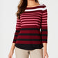 Charter Club Women's Pima Cotton Button Shoulder Stripe Top Red Size Medium