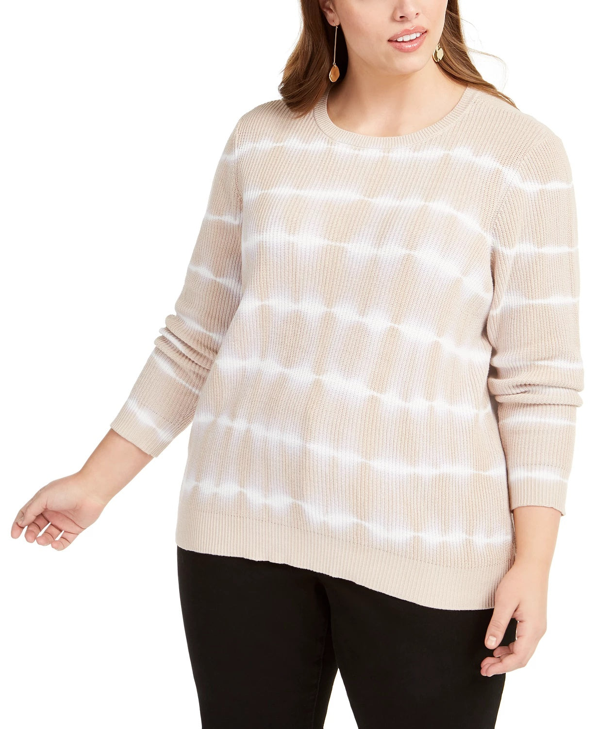 INC International Concepts Women's Plus Size Cotton Tie-Dyed Sweater Brown Size 2X