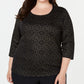 Karen Scott Women's Printed 3-4-Sleeve Top Black Size 0X