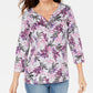 Karen Scott Women's Printed Henley -Grey Size Petite Small