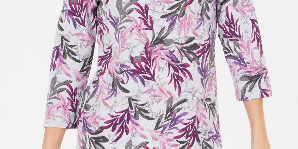 Karen Scott Women's Printed Henley -Grey Size Petite Small