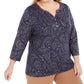 Karen Scott Women's Plus Size Printed Henley Top Blue Size 0X