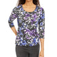 Karen Scott Women's Printed 3/4 Sleeve Top -Gray- Size Petite Small-Medium