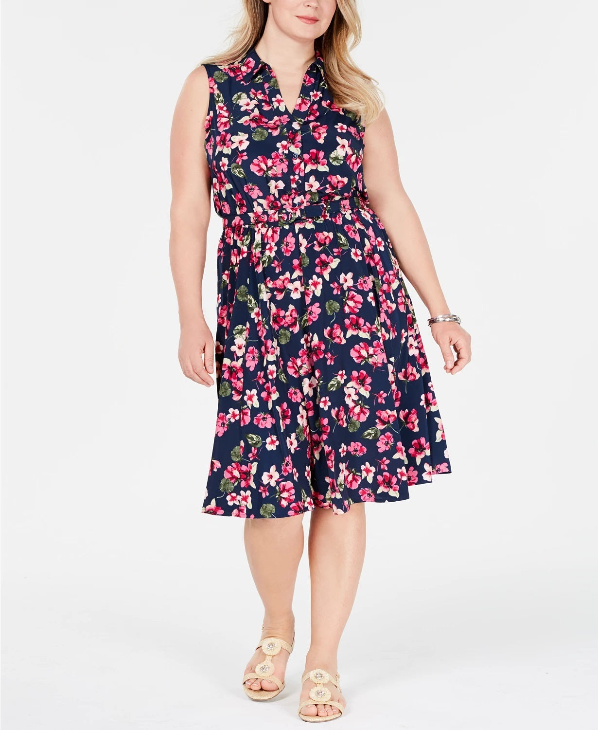 Charter Club Women's Belted Floral Print Dress Blue Size 20W