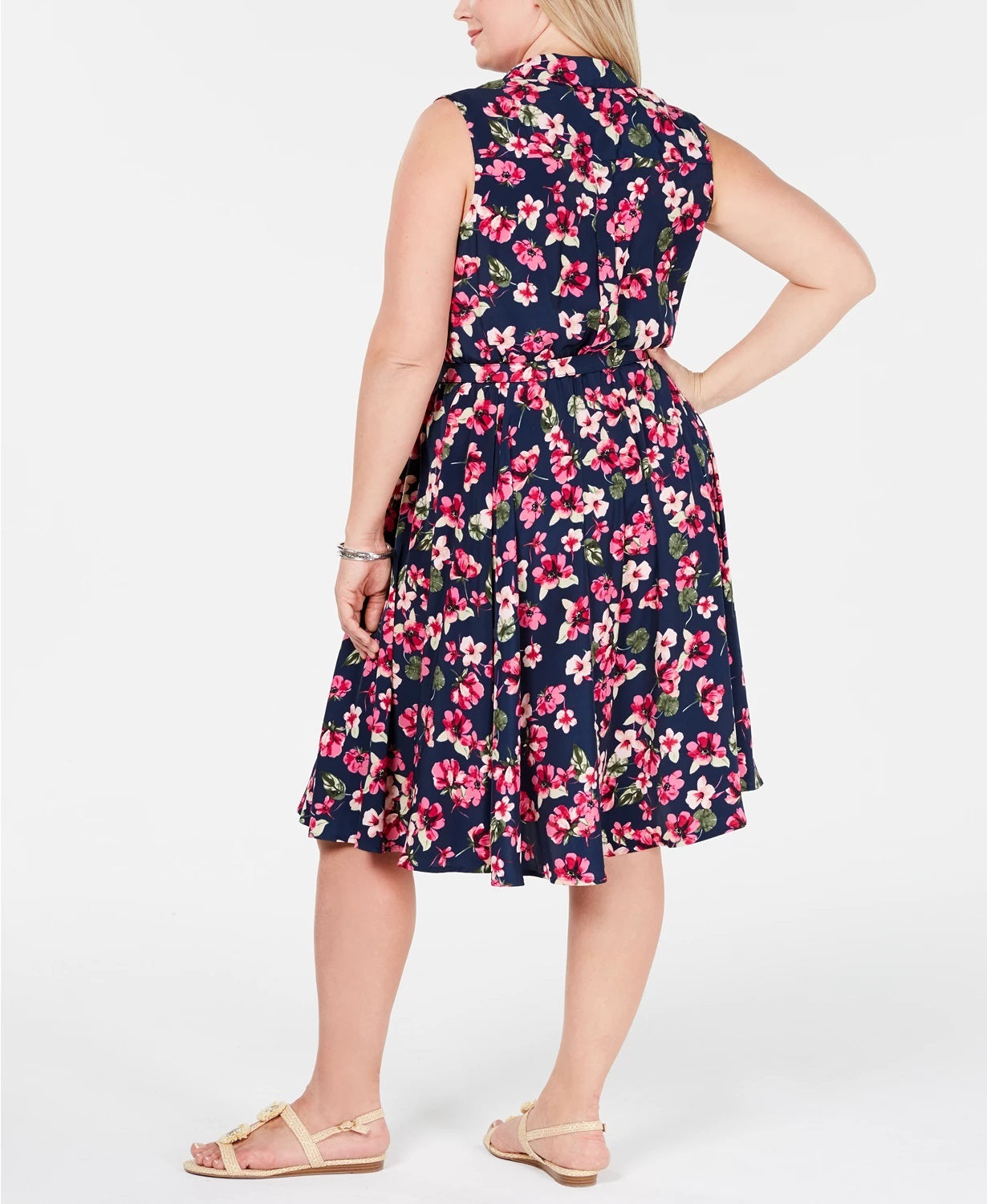 Charter Club Women's Belted Floral Print Dress Blue Size 20W