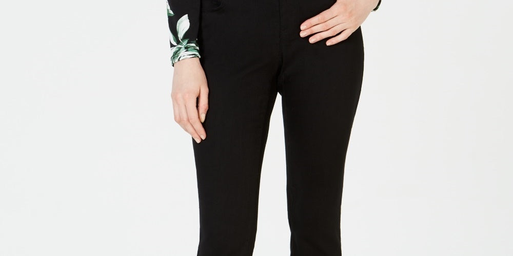 INC International Concepts Women's Double-Ruffle-Hem Ankle Jeans Black Size 6