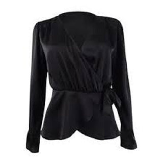 Bar III Women's Faux-Wrap Tie-Waist Top Black Size X-Small