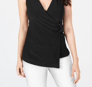 Alfani Women's Asymmetrical Wrap Top Black Size Small