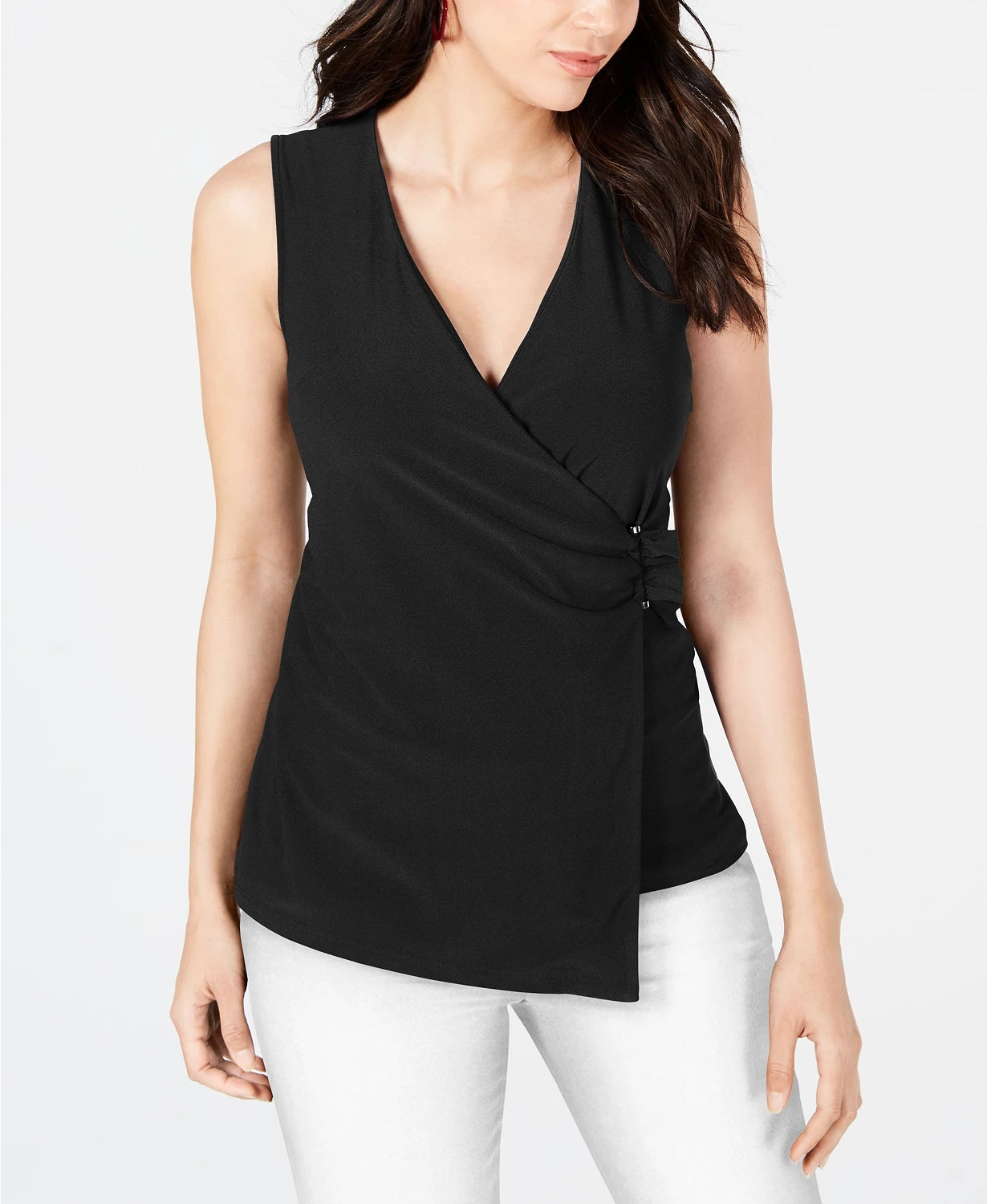 Alfani Women's Asymmetrical Wrap Top Black Size X-Large