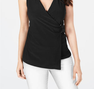 Alfani Women's Asymmetrical Wrap Top Black Size X-Large