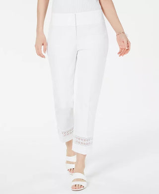 Alfani Women's Cropped Lace Inset Pants White Size 2 Petite