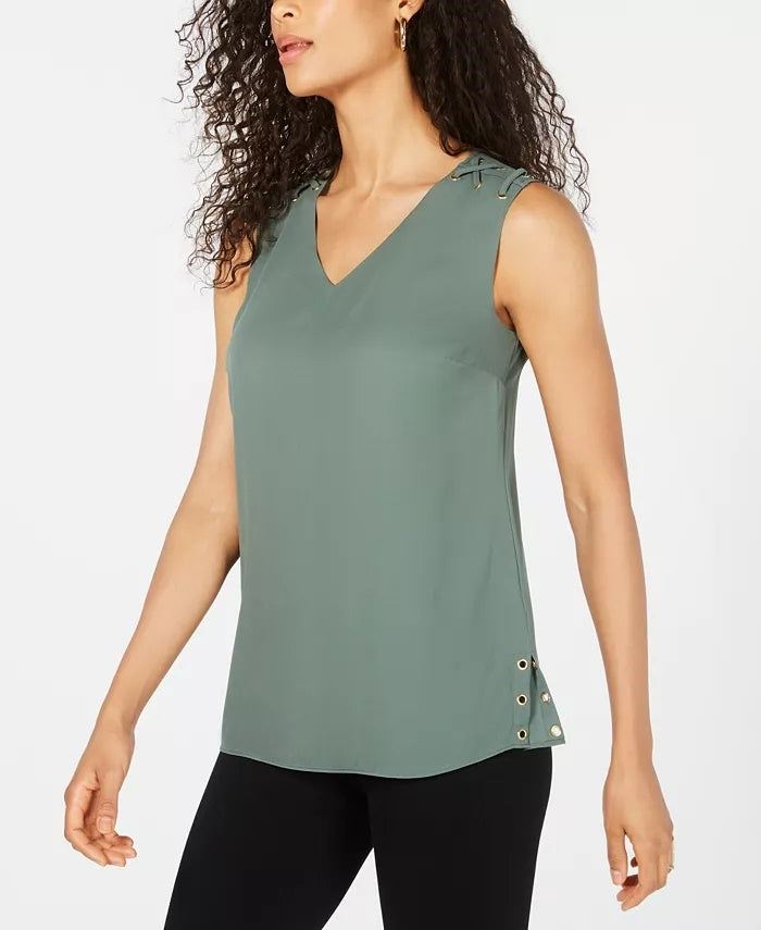 JM Collection Women's Grommet-Trim Top Green Size Medium