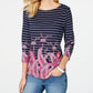 Charter Club Women's Striped Paisley Print Top  Blue Size Small