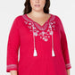 Charter Club Women's Plus Size Cotton Embroidered Peasant Top Dark Pink Size 2X