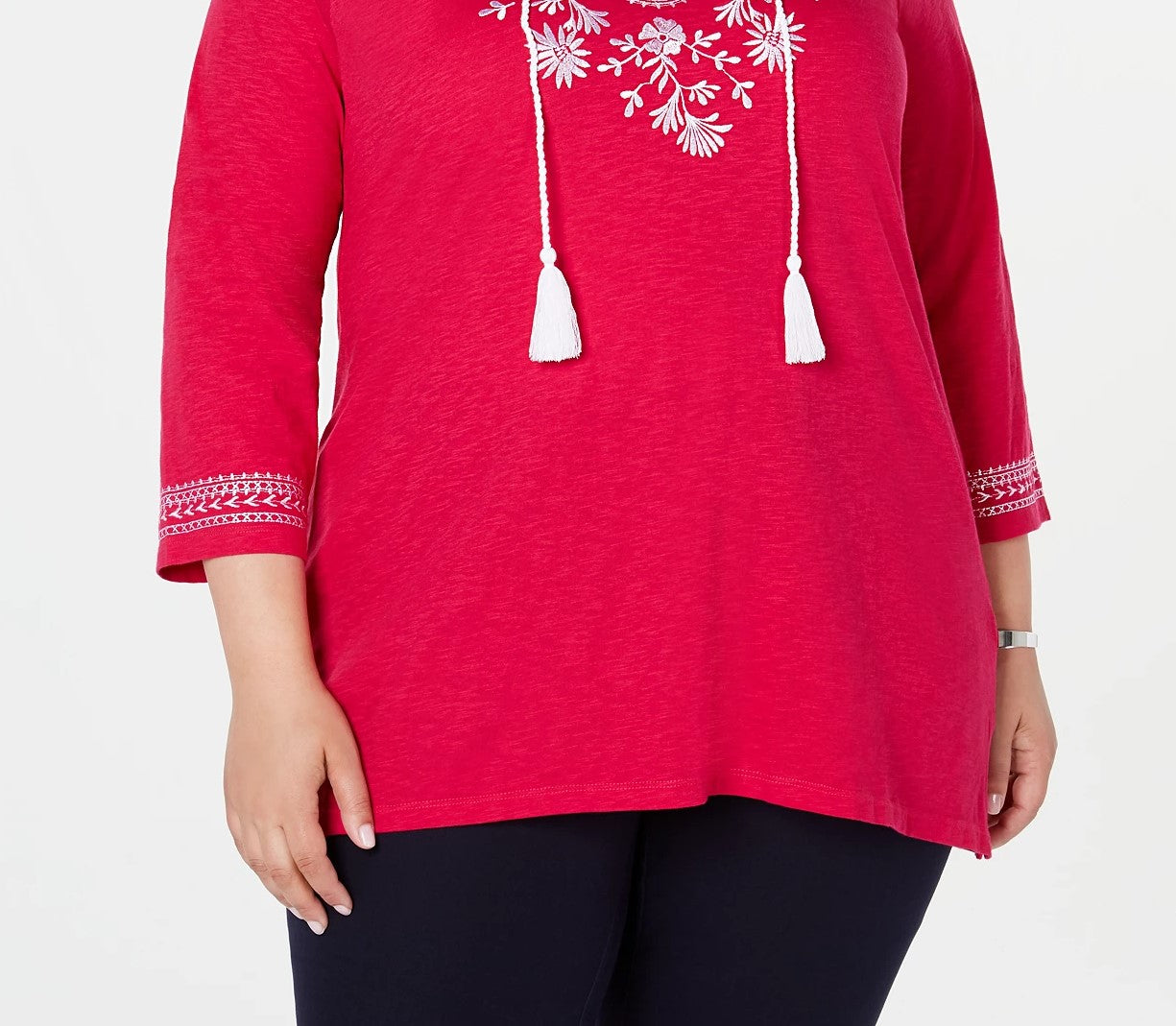 Charter Club Women's Plus Size Cotton Embroidered Peasant Top Dark Pink Size 2X