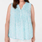 Charter Club Women's Plus Size Printed Pleated Top Blue Size 3X