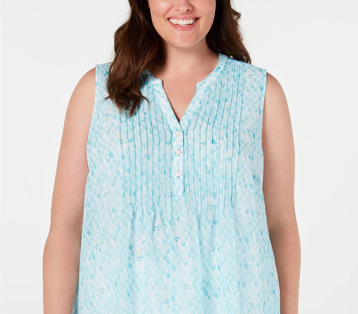 Charter Club Women's Plus Size Printed Pleated Top Blue Size 3X