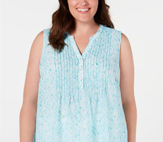 Charter Club Women's Plus Size Printed Pleated Top Blue Size 3X