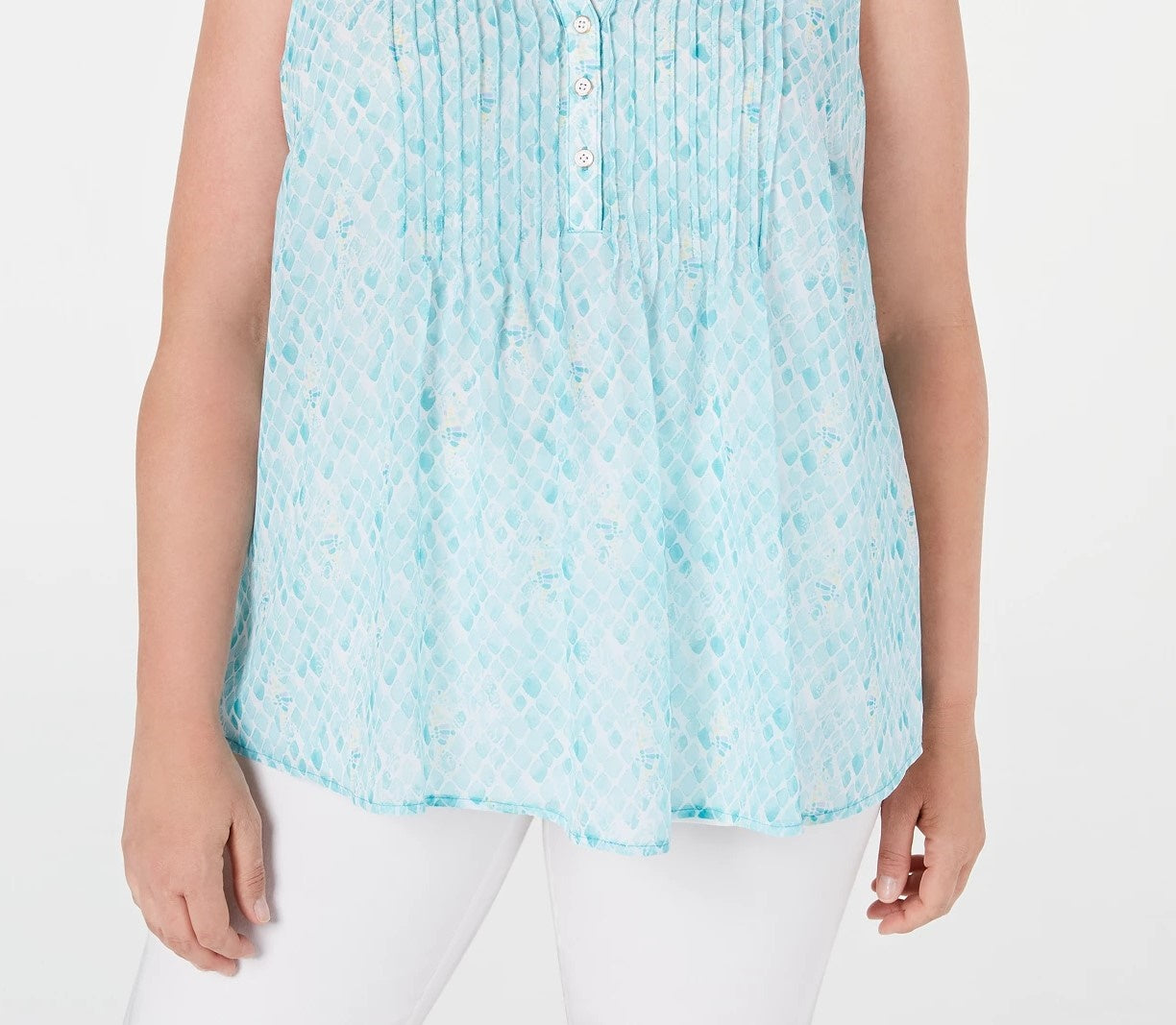 Charter Club Women's Plus Size Printed Pleated Top Blue Size 3X