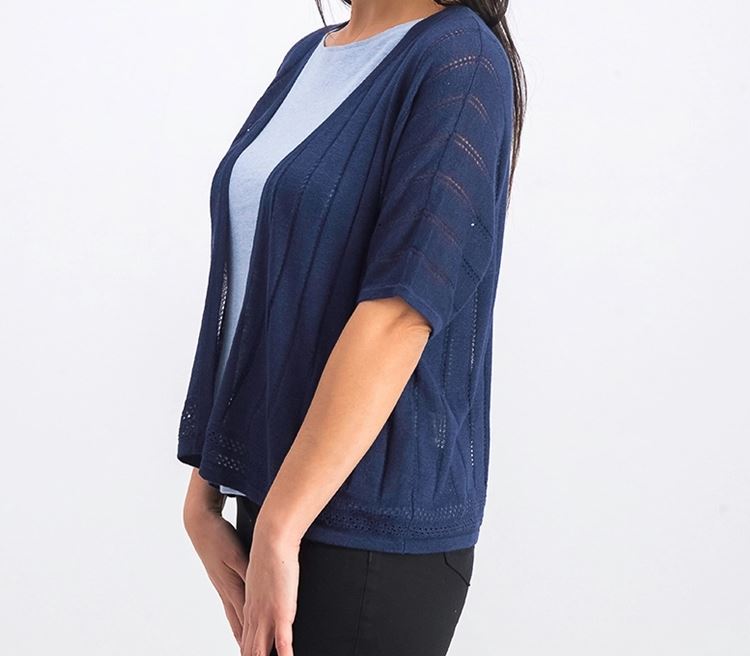 Charter Club Women's Pointelle Open Front Cardigan Blue Size Petite Medium