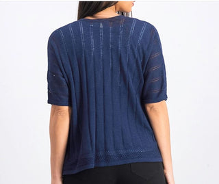 Charter Club Women's Pointelle Open Front Cardigan Blue Size Petite Medium