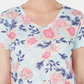 Style & Co Women's Printed V Neck T-Shirt White Size Petite Petite