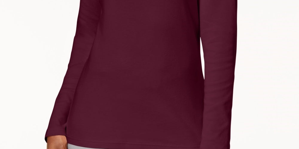 Karen Scott Women's Petite Long-Sleeve Mock-Neck Cotton Top Red Size X-Small