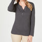 Karen Scott Women's Cotton Henley Neck Top  Charcoal Size Petite Large