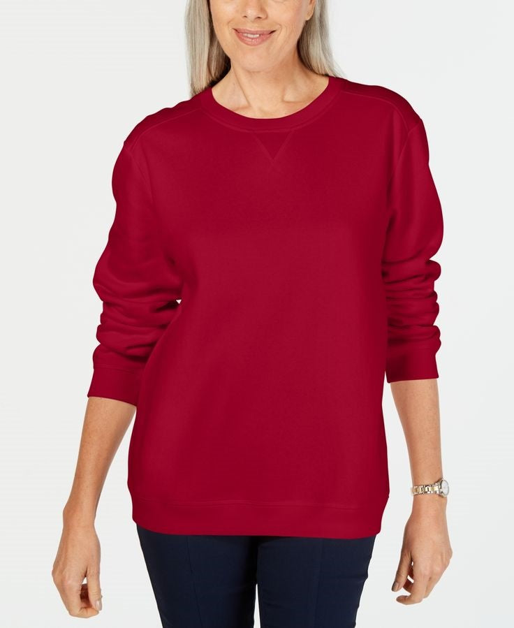 Karen Scott Women's Crewneck Fleece Sweatshirt  Red Size Petite Medium