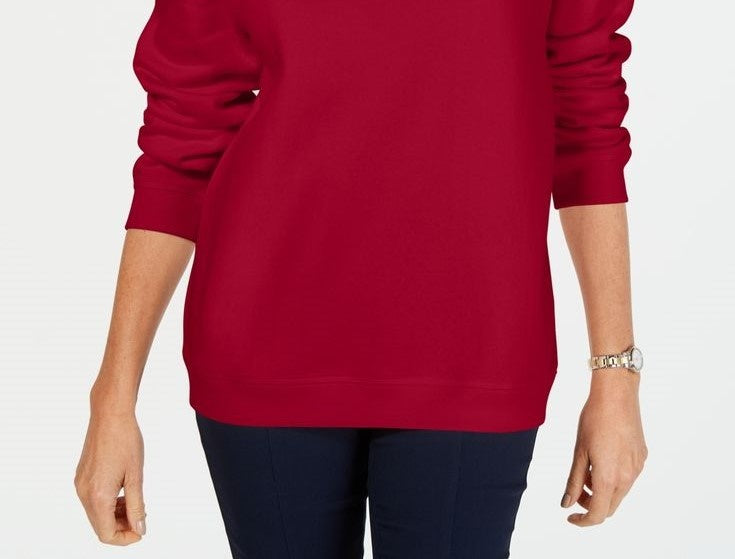 Karen Scott Women's Crewneck Fleece Sweatshirt  Red Size Petite Medium