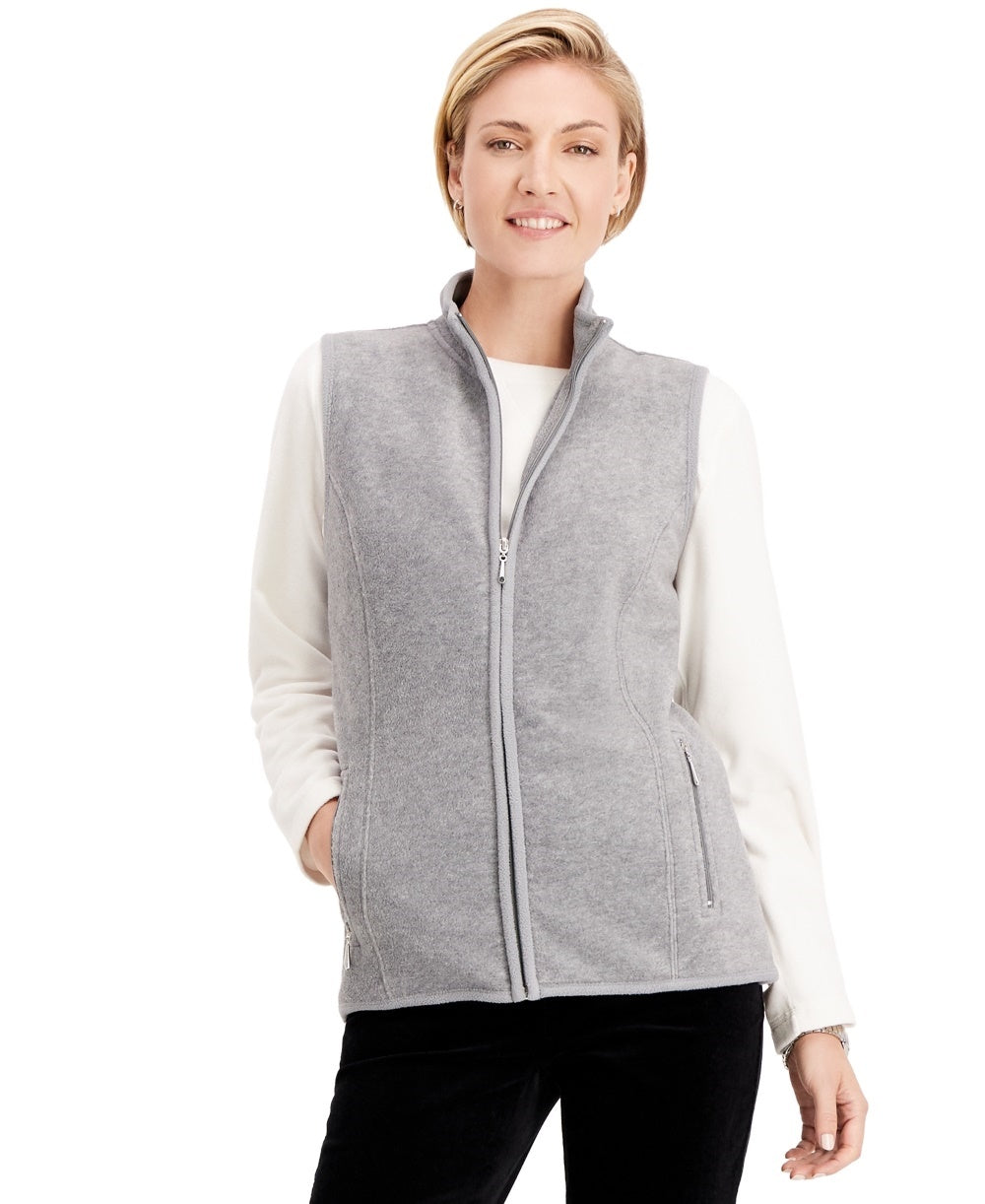 Karen Scott Women's Sport Zip-Up Zeroproof Fleece Vest Gray Size X-Small