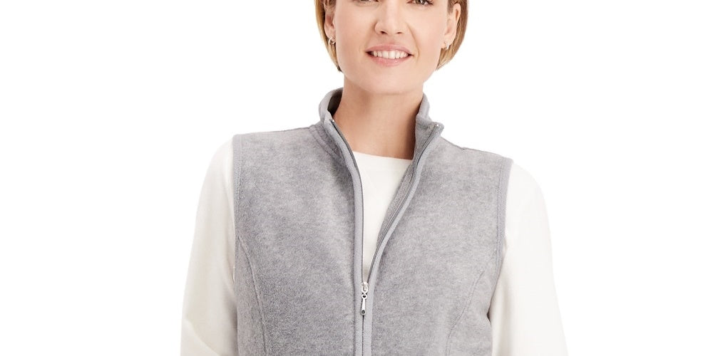 Karen Scott Women's Sport Zip-Up Zeroproof Fleece Vest Gray Size X-Small