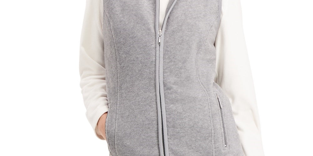 Karen Scott Women's Sport Zip-Up Zeroproof Fleece Vest Gray Size X-Small