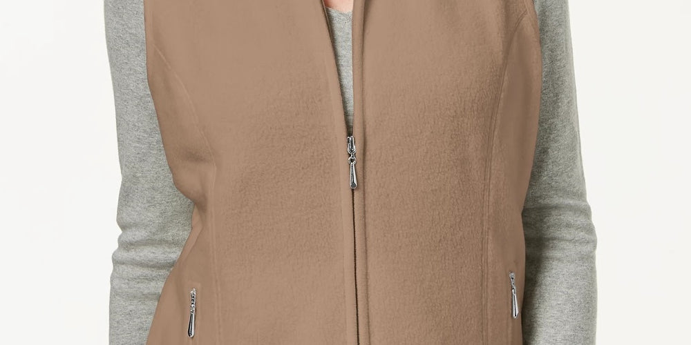 Karen Scott Women's Petite Zip-Front Vest Brown Size Petite Large