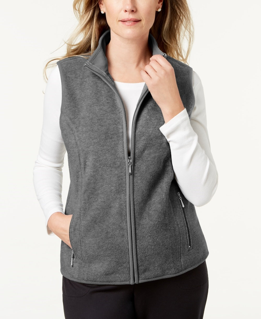 Karen Scott Women's Zip Front Vest Charcoal Size Petite Small