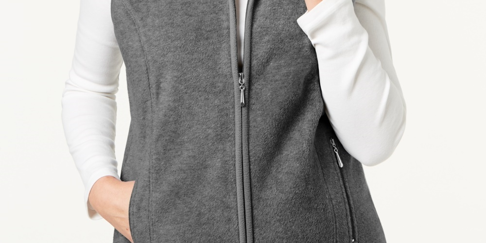 Karen Scott Women's Zip Front Vest Charcoal Size Petite Small