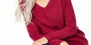 Charter Club Women's V Neck Pure Cashmere Sweater Red Size Large