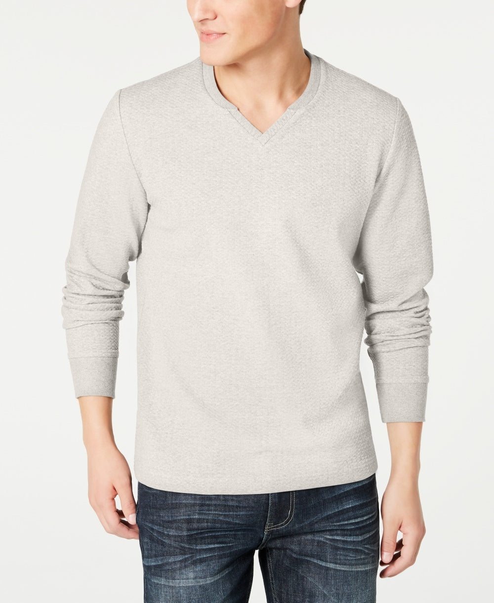 INC International Concepts Men's Textured Split-Neck Sweatshirt White Size X-Large